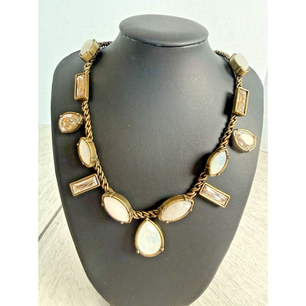 Silpada KR Crystal Clear Antique Brass Swarovski Opal Cabochon Necklace Vtg Read